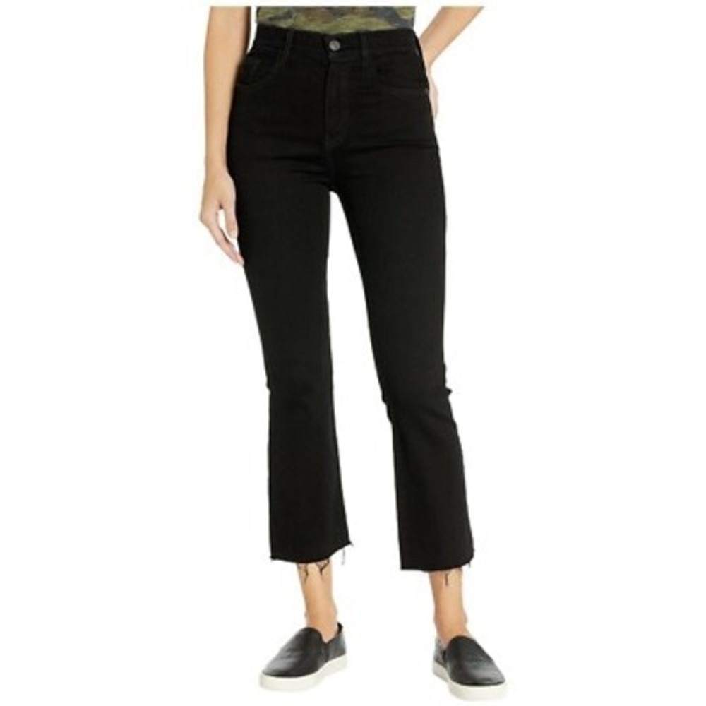 Current/Elliott The Kick Jean Black Cropped Flare Raw Hem Jeans Size 24